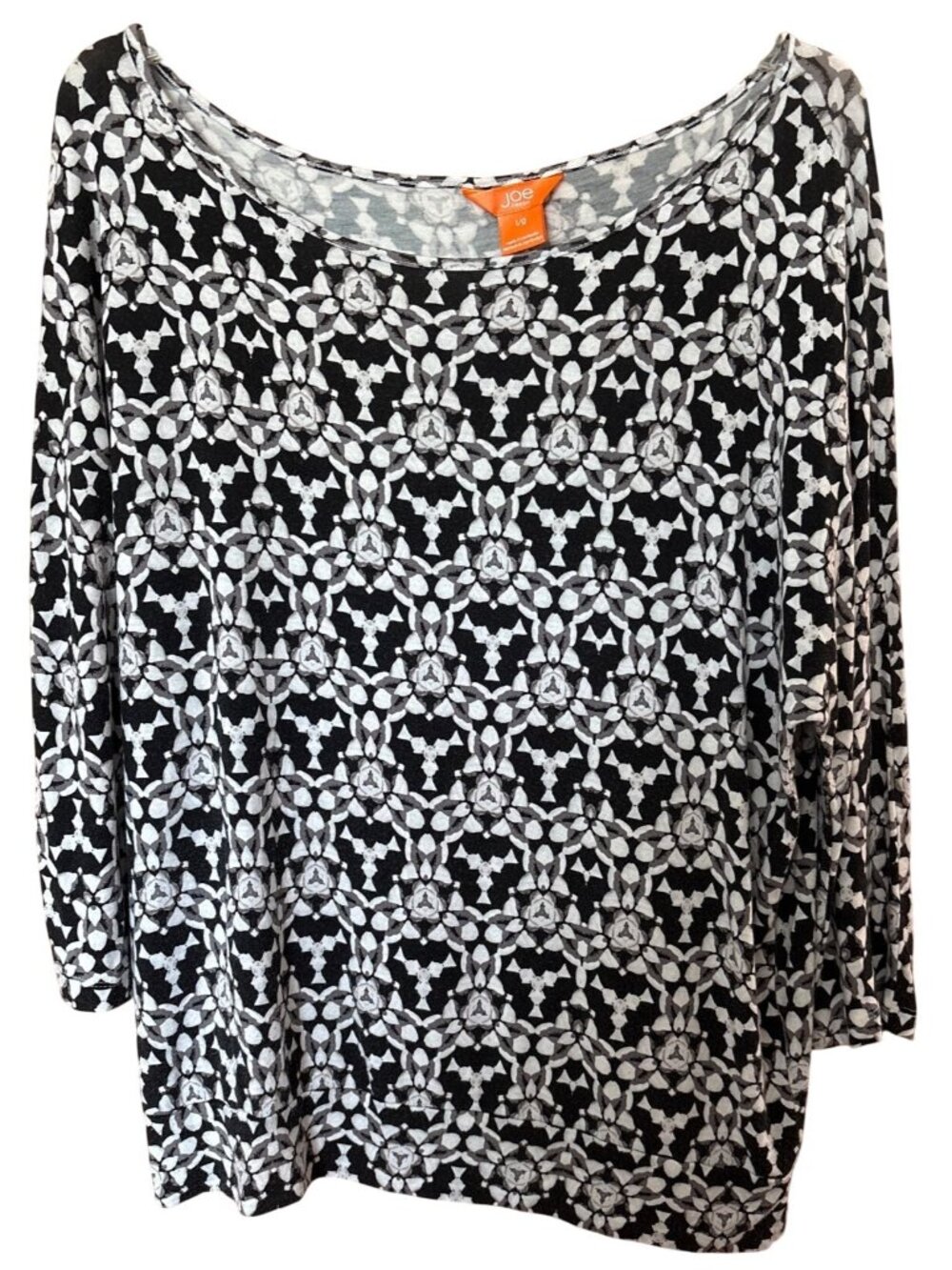Joe Fresh For JCPenney Womens Black & White Geometric Print Top Long Sleeve L